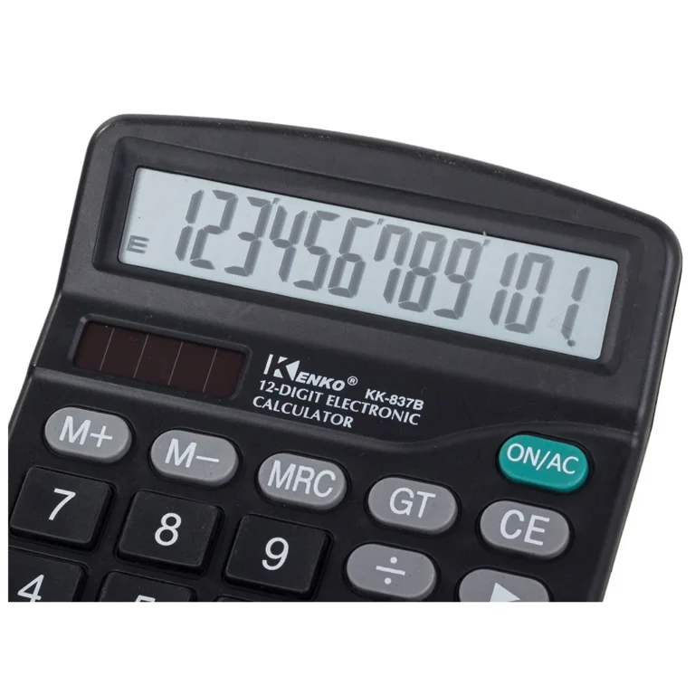 12 számjegyű számológép, napelemes, LCD kijelző, fekete, 14x12x2,5 cm