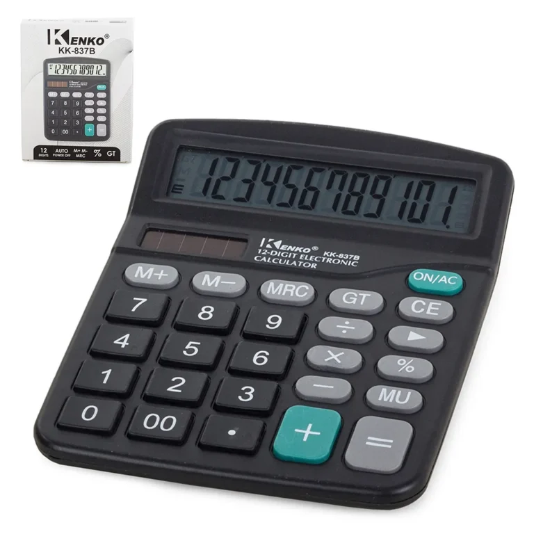 12 számjegyű számológép, napelemes, LCD kijelző, fekete, 14x12x2,5 cm
