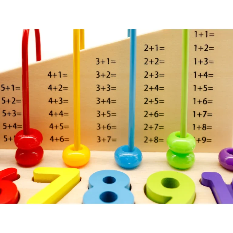 Fejlesztő fajáték számokkal, formákkal, abakuszal, színes, 34x16x16 cm