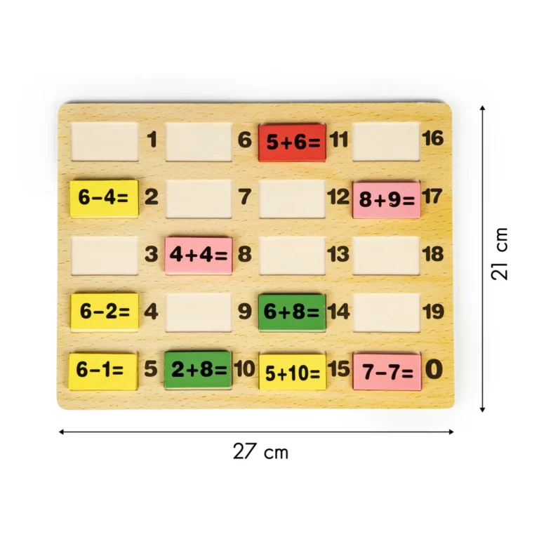 Számoló tábla kivehető fa lapokkal, 27×21 cm, színes
