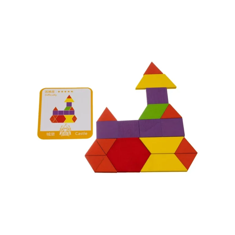 179 darabos, színes, fejlesztő fa játék geometriai formákkal, 26x19x3 cm