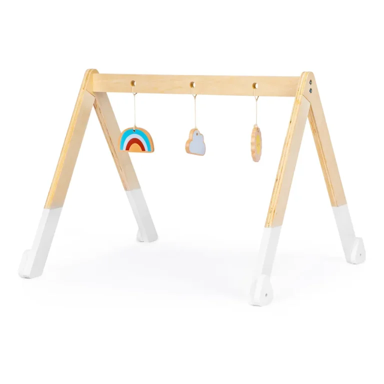 Fa baba állvány játékokkal, 61 x 54 x 45 cm, fehér-fa szín
