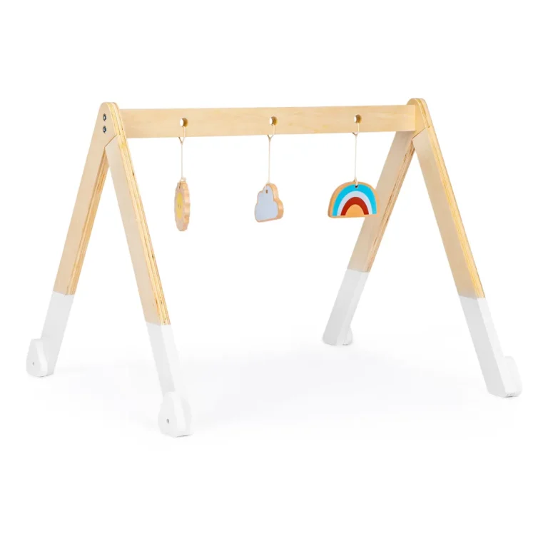 Fa baba állvány játékokkal, 61 x 54 x 45 cm, fehér-fa szín