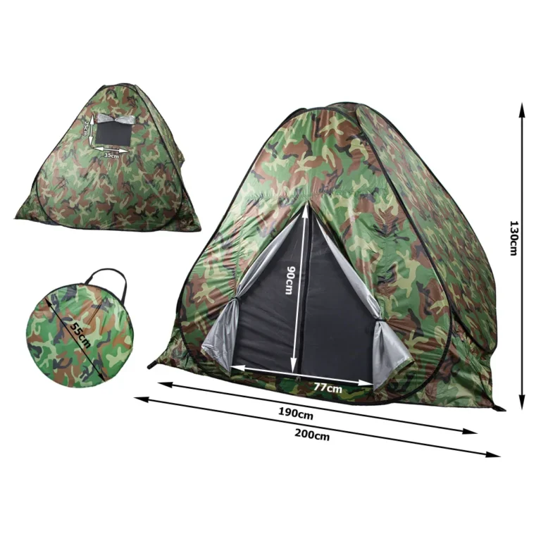 2 személyes sátor, 130x190x190 cm, zöld álcamintás