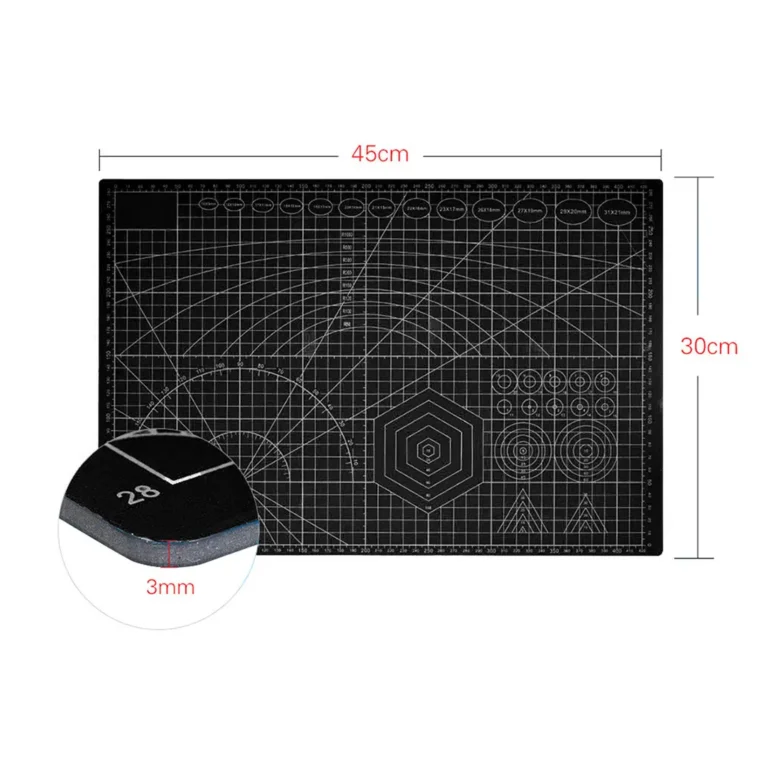 Öngyógyító modellező vágószőnyeg sablonokkal, kétoldalas, 30x45 cm, fekete