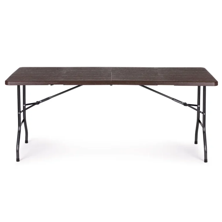Összecsukható kerti asztal, 180x70x74 cm, barna fa minta