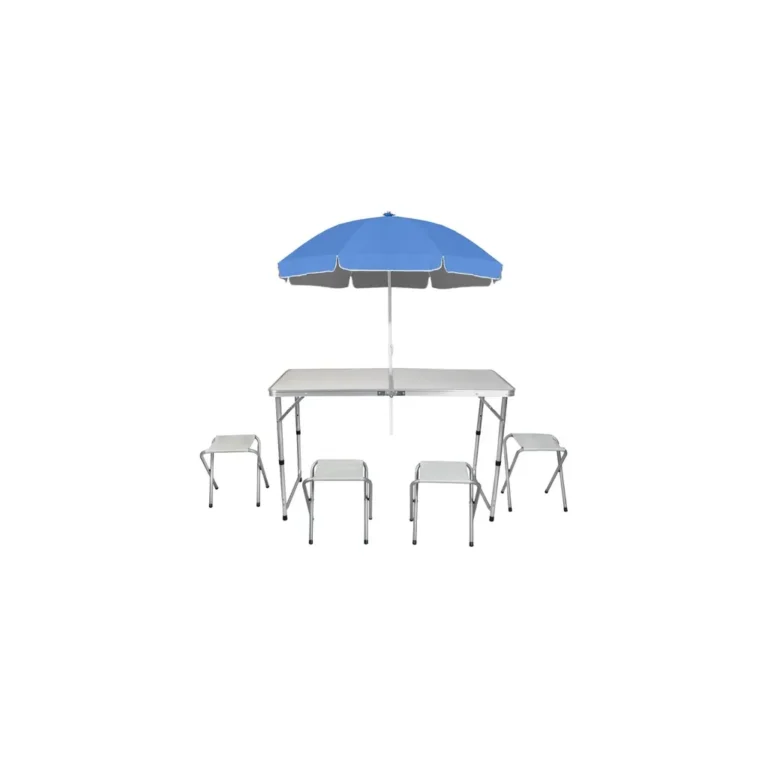 Összecsukható dupla kemping asztal 4db székkel, állítható magasság