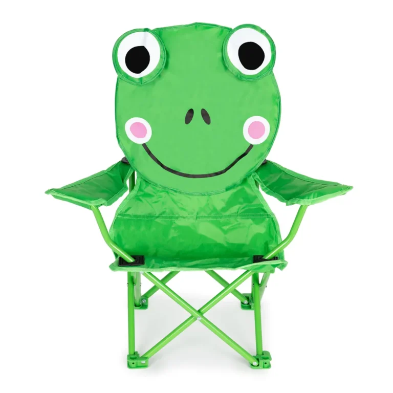 Összecsukható gyermek kemping szék hordozó táskával, béka mintával, zöld