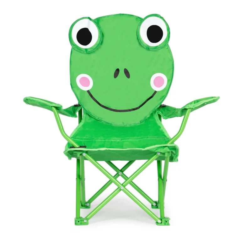 Összecsukható gyermek kemping szék hordozó táskával, béka mintával, zöld