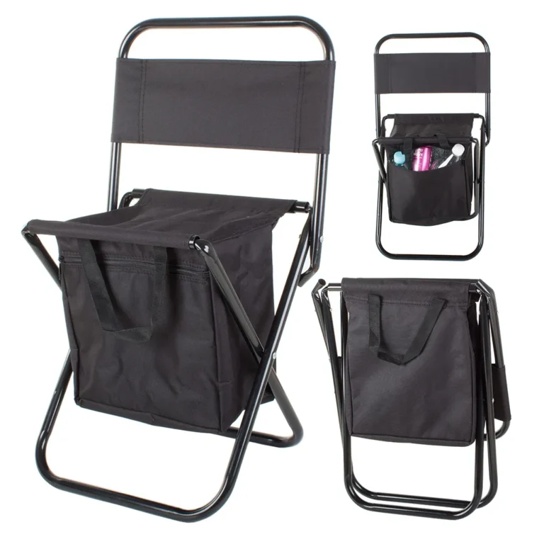 Összecsukható horgász- kemping- túra szék hűtőtáskával, háttámlával, 60x31.5cm, fekete