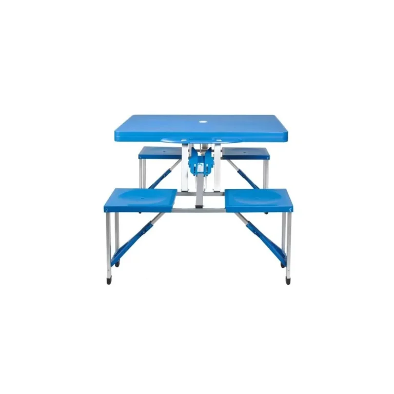 Összecsukható kemping asztal padokkal, 4 személyes, kék