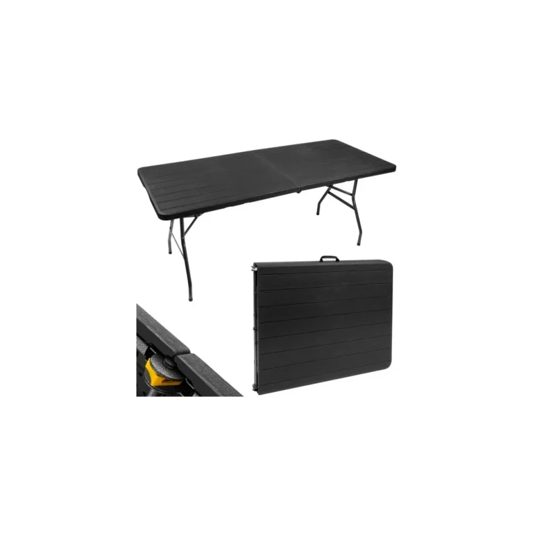 Összecsukható kerti asztal, műanyag, fekete, 180/74/74 cm