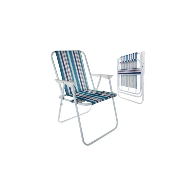 Kemping szék, fémvázas, összecsukható, kék csíkos