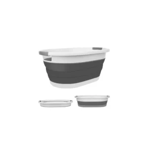 Összecsukható szennyeskosár, ruhakosár 3 szintben állítható magassággal, 25 l, 38 / 53,5 cm, szürke-fehér