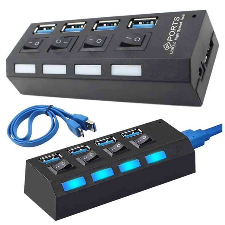 4 portos USB 3.0 elosztó, 10,5x3,5x2,1 cm, fekete