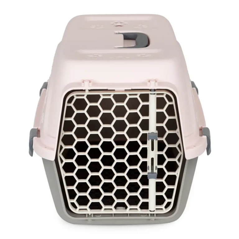 Petsi Hordozható kisállatszállító kutyák és macskák számára utazáshoz zárható ajtóval, szellőzőnyílással, max. 12 kg, 30x47x30 cm, rózsaszín