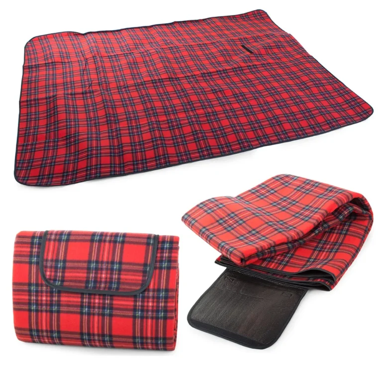 Piknik pléd, kemping takaró 150x200, piros, kockás mintával