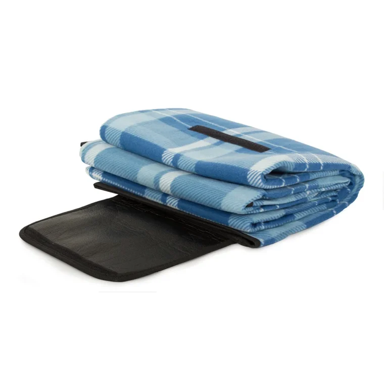 Piknik pléd, kemping takaró 150x200, piros, kék mintával