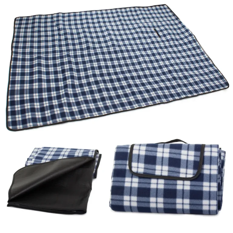 Piknik pléd, kemping takaró 150x200, kék, kis kockás mintával