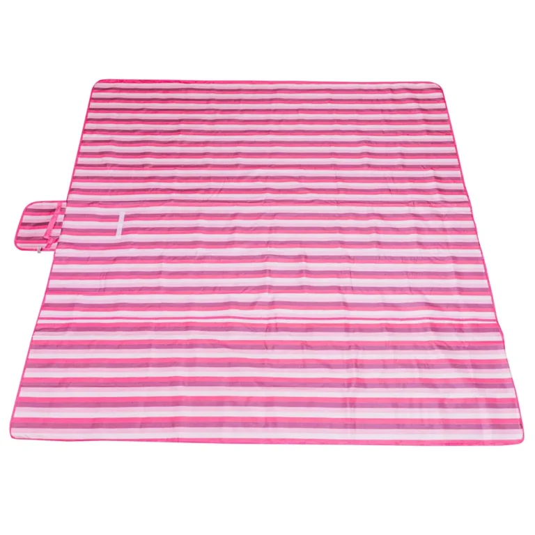 Piknik takaró, strandszőnyeg, rózsaszín csíkos, 200x200 cm