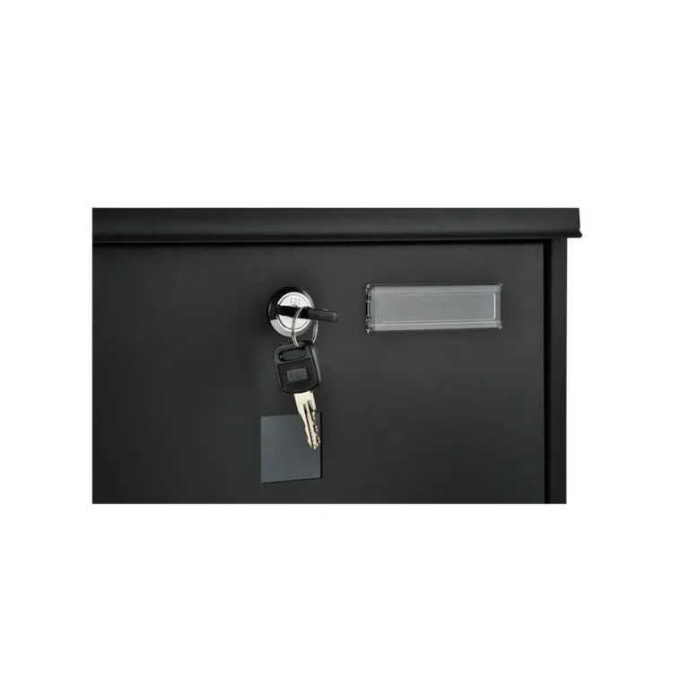 Fém postaláda, időjárásálló, modern kialakítású, 30.7x34x10 cm, fekete