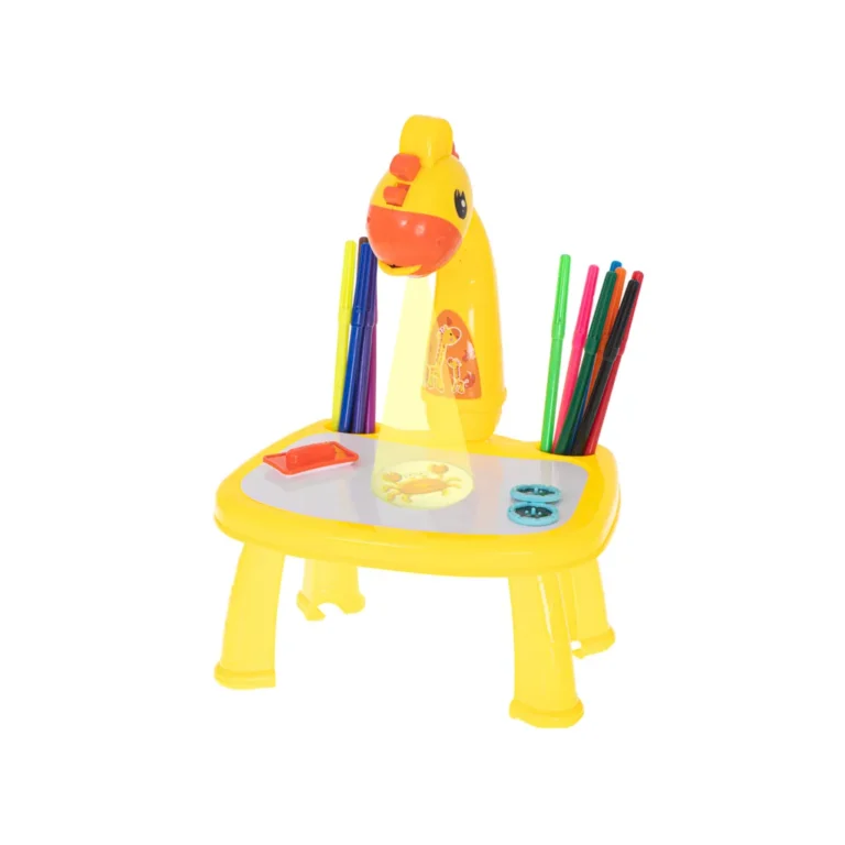Projektoros rajztábla asztallal, kiegészítőkkel, zsiráf, narancssárga