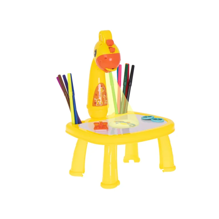 Projektoros rajztábla asztallal, kiegészítőkkel, zsiráf, narancssárga