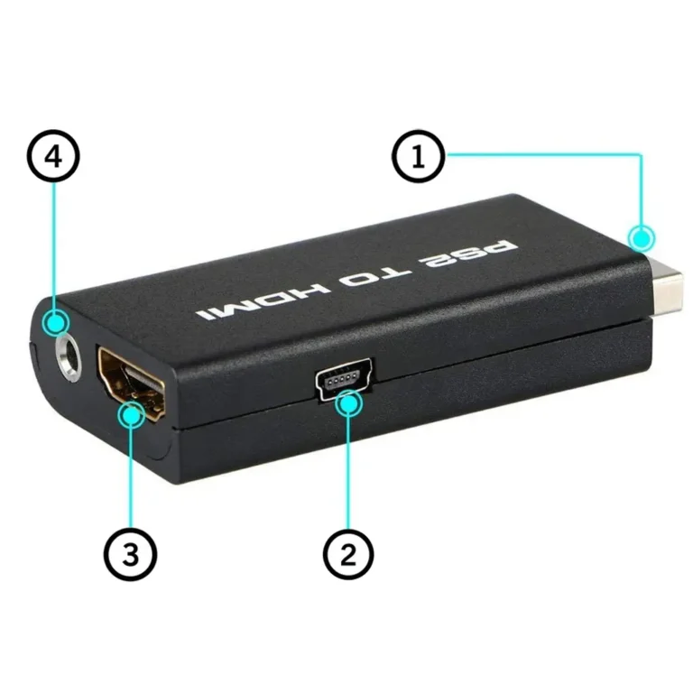 PS2 HDMI, USB, jack adapter, fekete, 7x3,5 cm