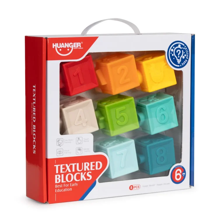 Egymásra építhető színes gumi építőkockák gyerekeknek, 8 db-os készlet, 6×5.5×5.5 cm
