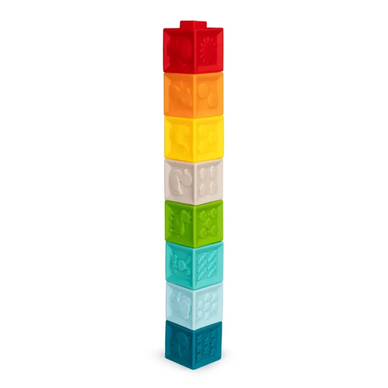 Egymásra építhető színes gumi építőkockák gyerekeknek, 8 db-os készlet, 6×5.5×5.5 cm