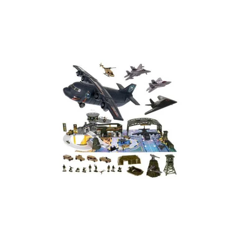 Katonai bázis játékkészlet repülőgépekkel, kiegészítőkkel, 56x82x22,5 cm