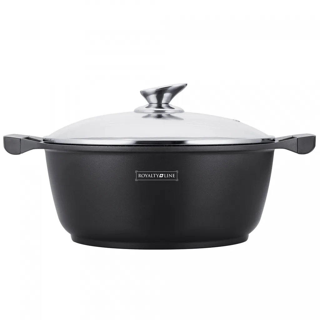 Márvány bevonatú főzőedény üvegtetővel, 26 cm, 4,8 l, Royalty Line RL-BS26M, fekete