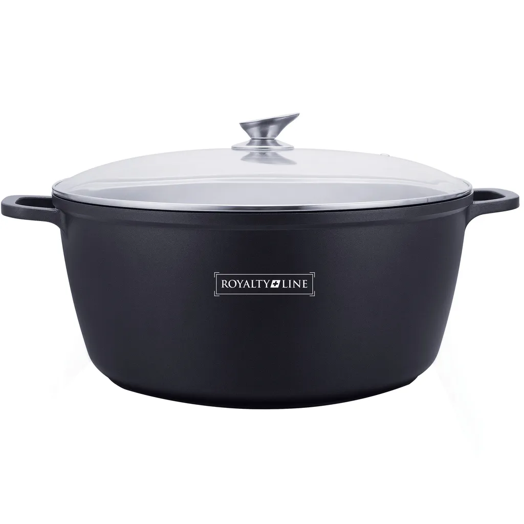 Öntött alumnium lábas üvegfedővel, 36 cm, 14 l, fekete, Royalty Line RL-BS36M