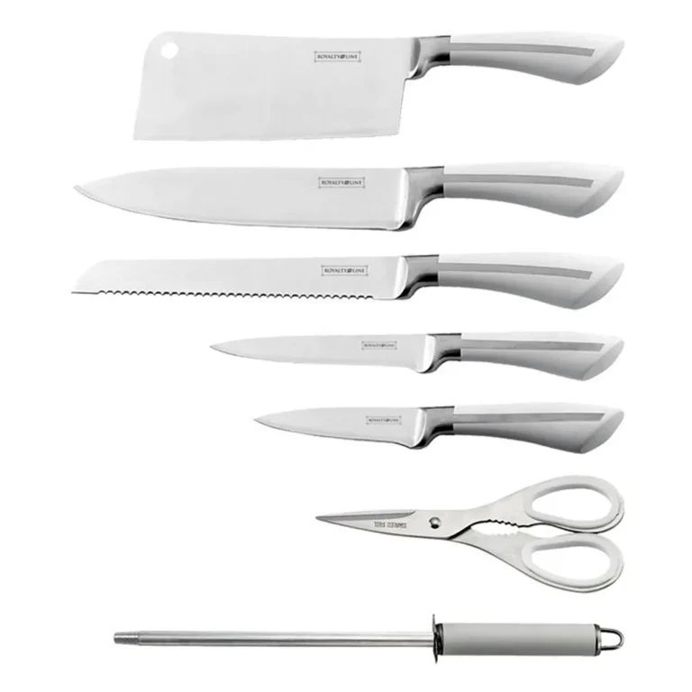 Royalty Line 8 db-os rozsdamentes acél kés készlet modern, forgatható állványon, ezüst szín