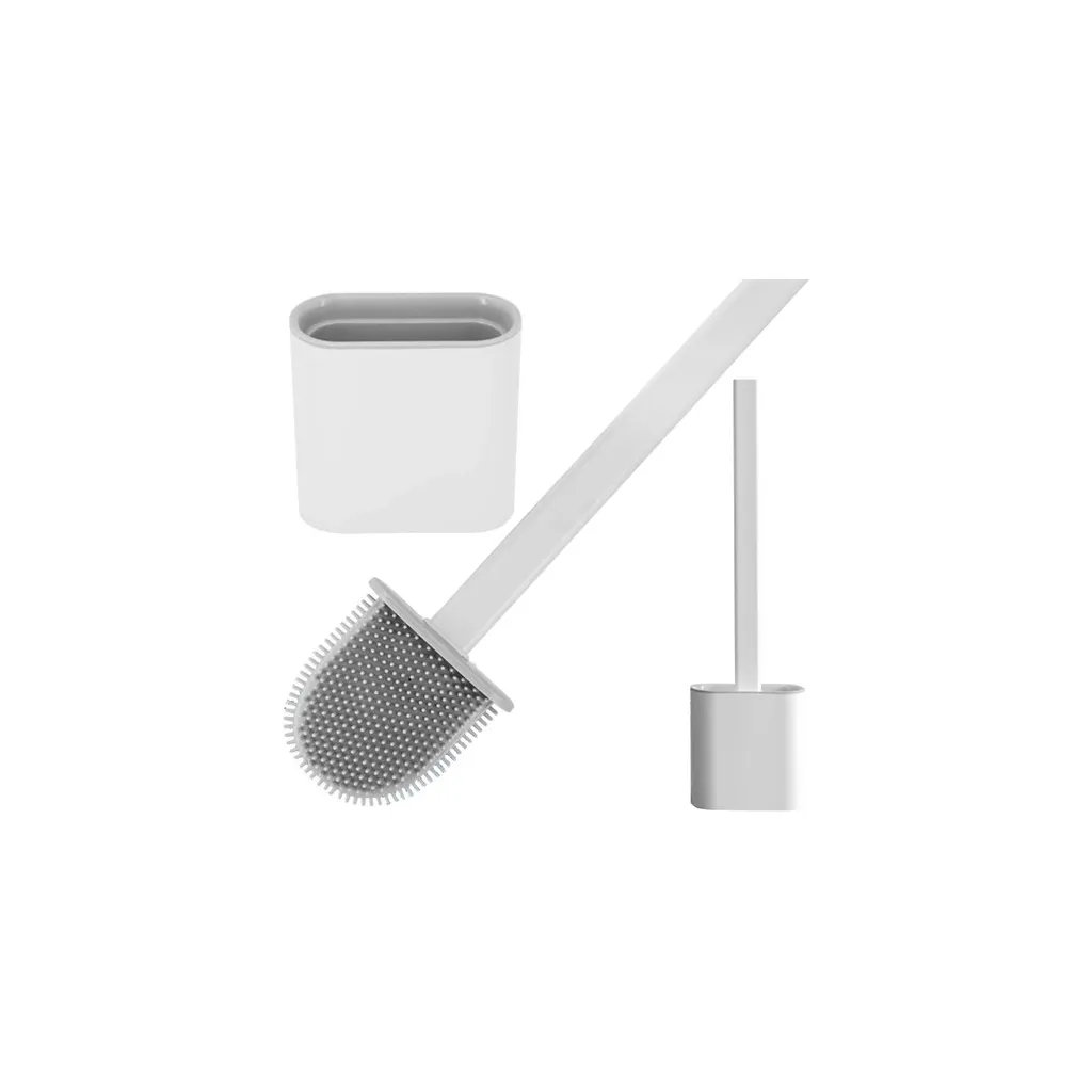 Ruhhy Szilikon WC kefe tartóval, 36×9,5×4 cm, fehér-szürke