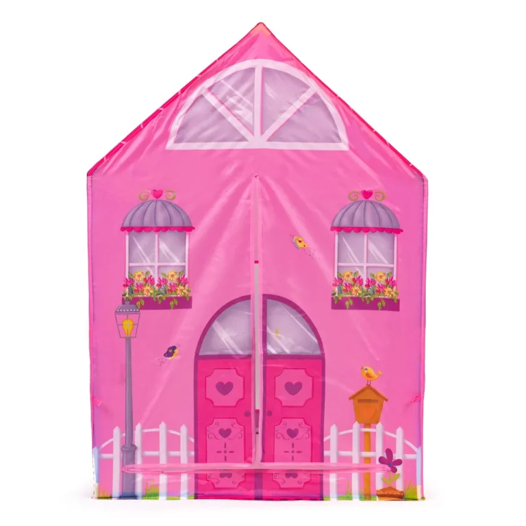 Lányos játszósátor, rózsaszín ház mintával, alagúttal, 96x73x102 cm