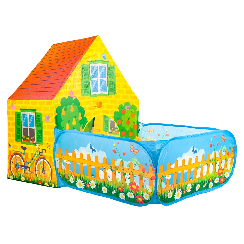 Iplay játszó sátor gyerekeknek színes farm mintával, előkerttel,  90x150x110 cm