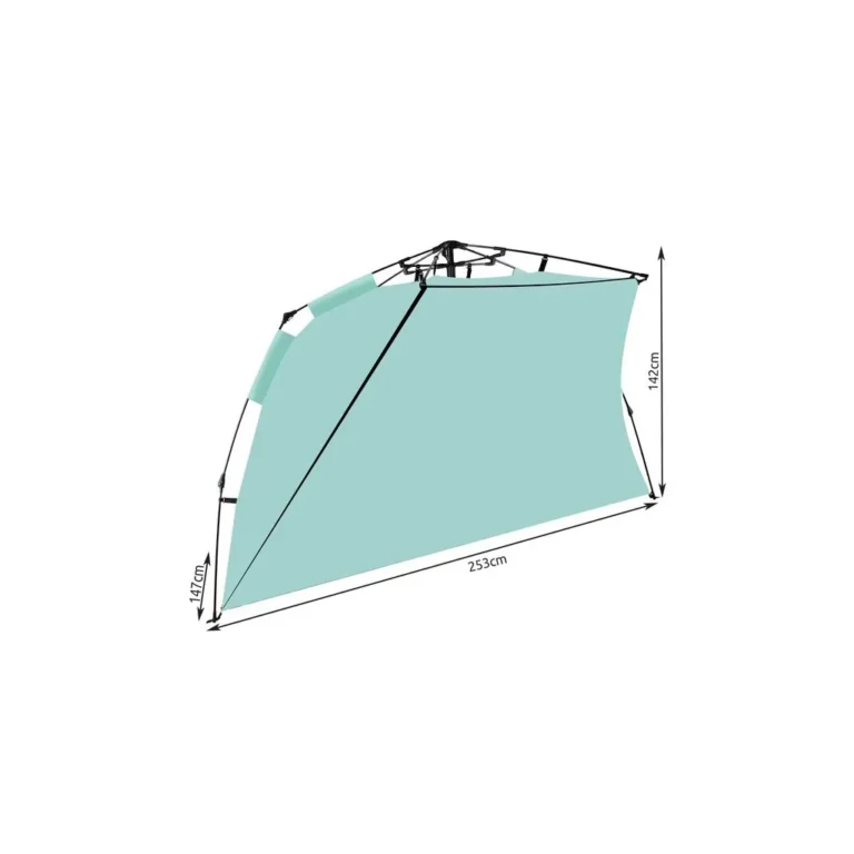 Strandsátor, félsátor UV szűrővel, 147x253x142 cm, zöld