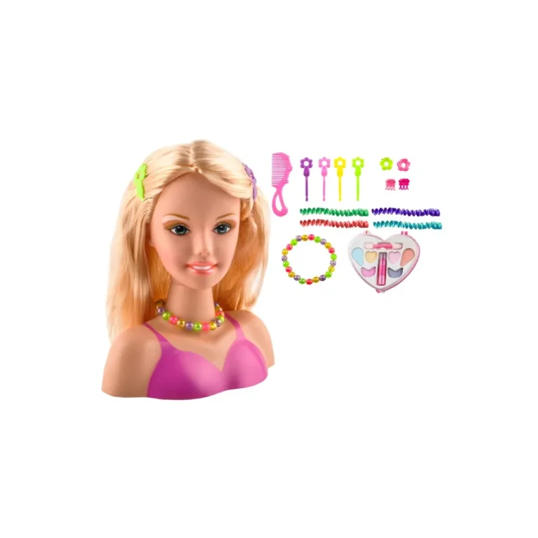 Stylist Girl sminkelhető, fésülhető babafej kiegészítőkkel, 20 cm