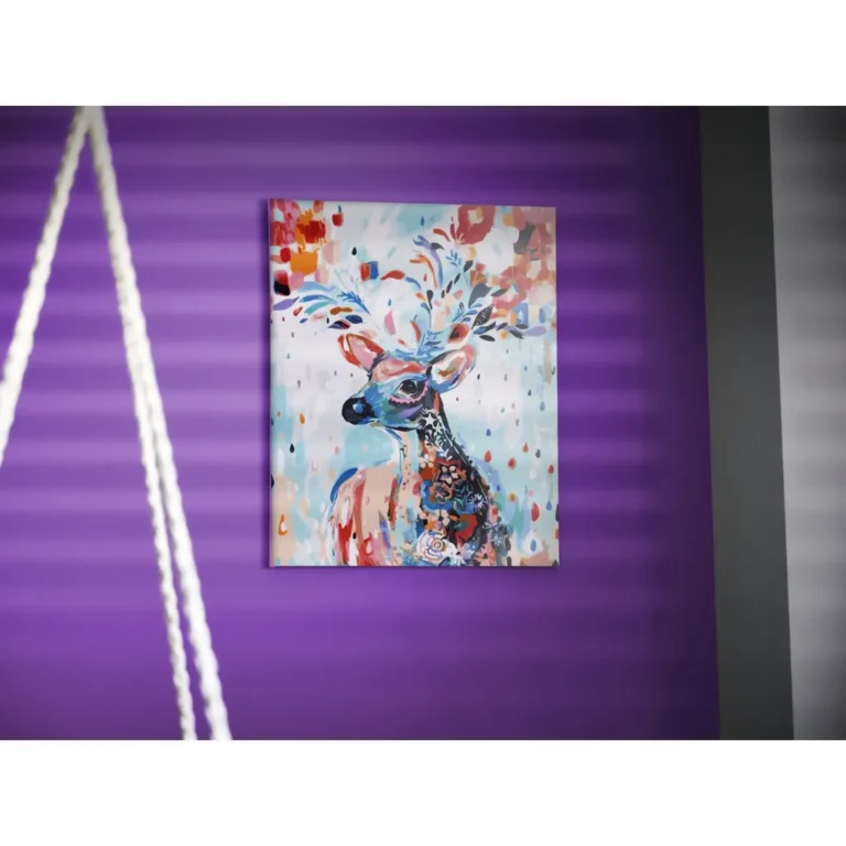 Számfestő kép kerettel, 40x50cm, virágos szarvas