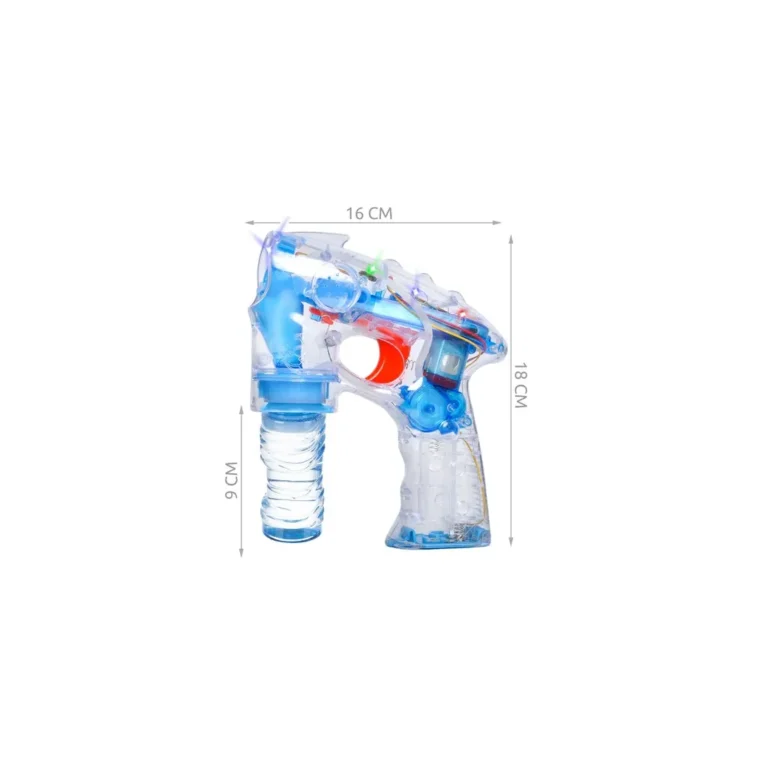 Szappanbúborék pisztoly, kék, RGB LED, oldat-üveg