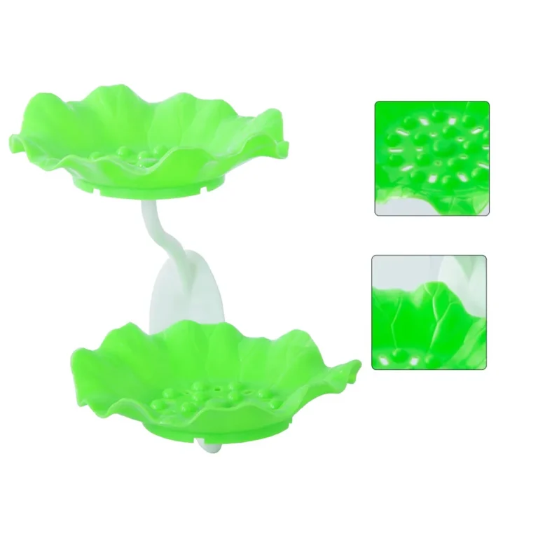 Virágos szappantartó lefolyóval, erős tapadókoronggal, 15.5cm x 13.5cm x 16cm, zöld