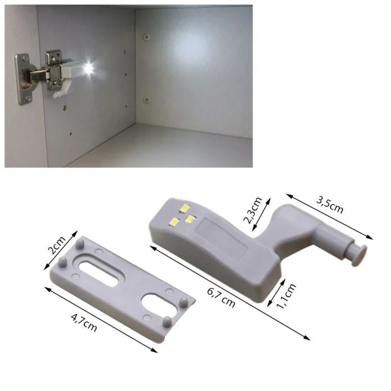 Szekrény zsanér LED-es világítás, univerzális, 6,7 cm x 2 cm, szürke