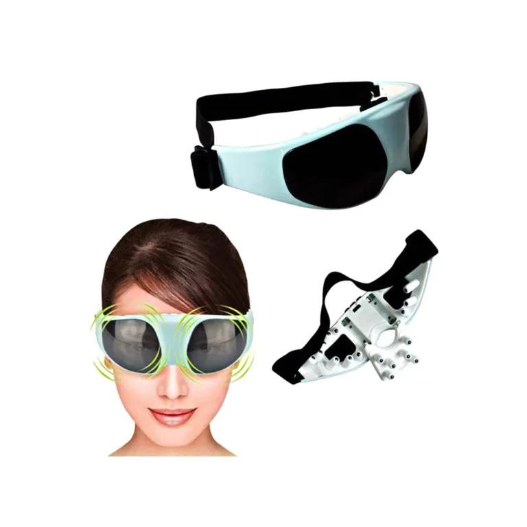 Szemmasszírozó szemüveg 10 különböző masszázs lehetőséggel, állítható rugalmas szalaggal, USB, kék