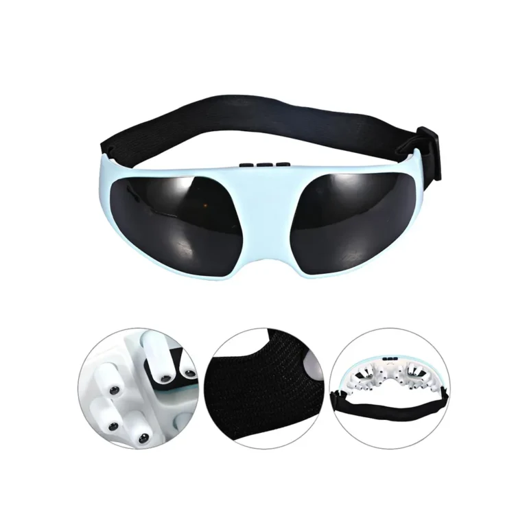 Szemmasszírozó szemüveg 10 különböző masszázs lehetőséggel, állítható rugalmas szalaggal, USB, kék