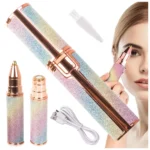 Újratölthető szemöldök epilátor, arctrimmer, női borotva 2 cserélhető heggyel, USB töltés, 2W, 13cm x 2.7cm, színes