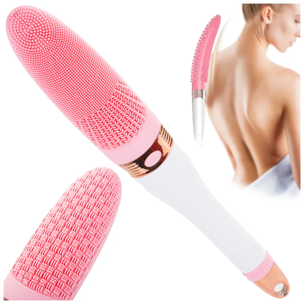 Szilikon hátmasszírozó kefe, fehér-rózsaszín, USB, 44 cm