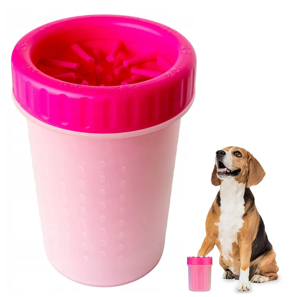 Szilikon tüskés kutyamancs tisztító pohár, M méret, 11cm x 9cm, rózsaszín