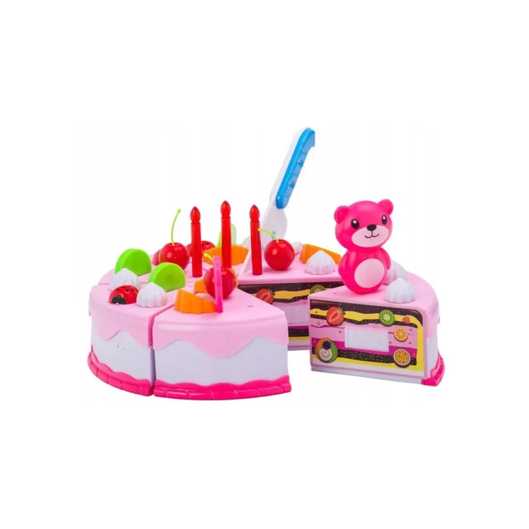 80 db-os játék születésnapi torta kiegésztőkkel, műanyag, rószaszín
