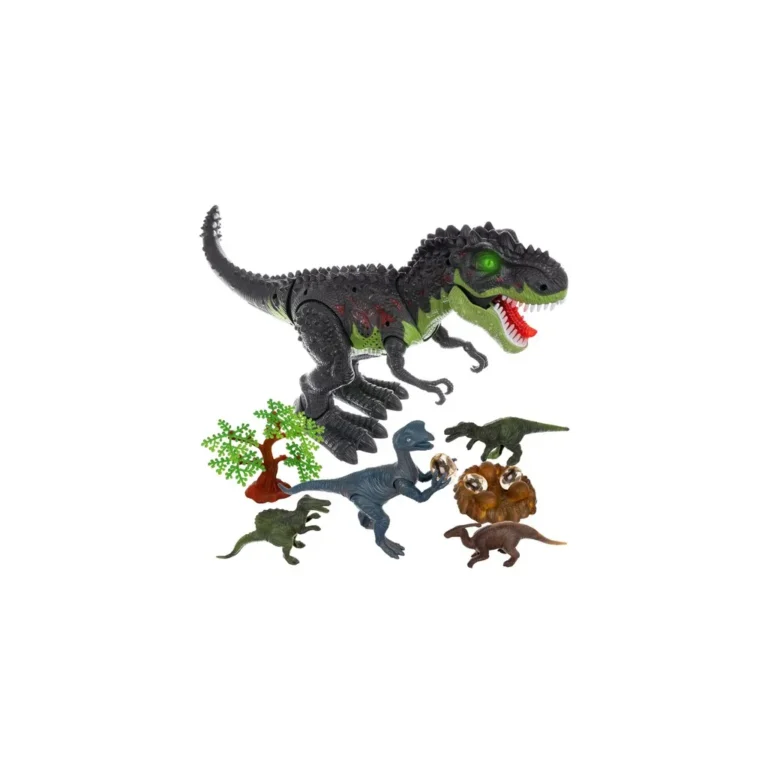 T-rex dinoszaurusz fészekkel, kis dinókkal, 40x29 cm
